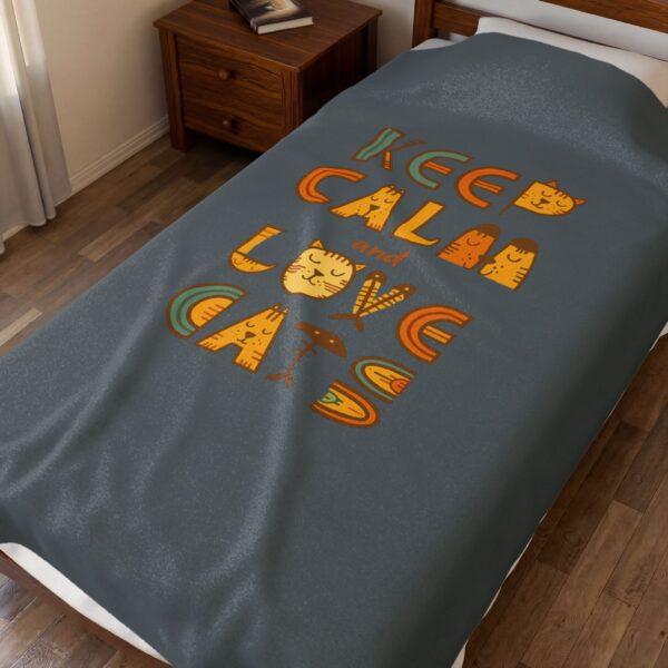 Keep Calm and Love Cats Velveteen Plush Blanket | Cat Typography Throw - Image 7