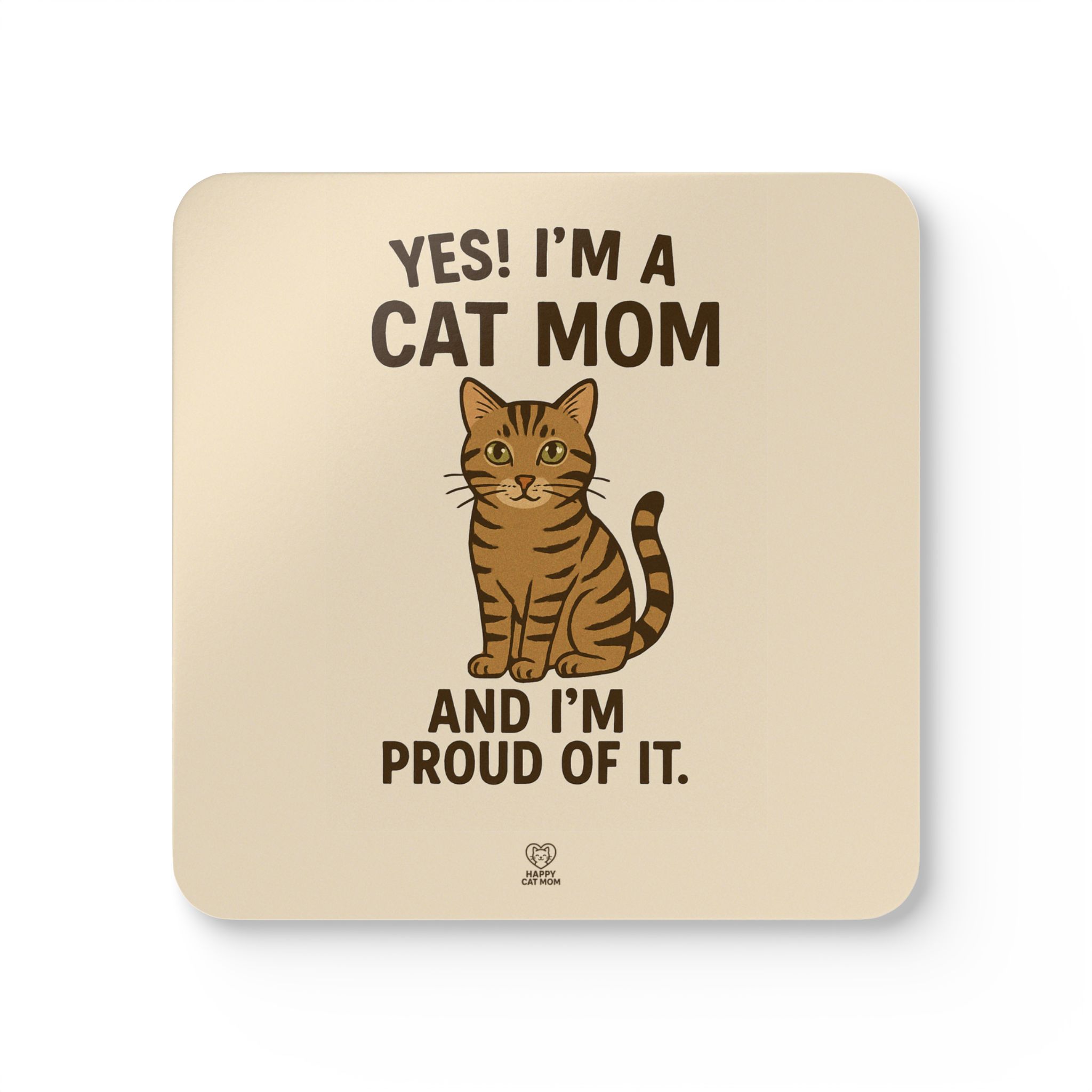 Yes,I’m a Çat Mom and I’m proud of it Corkwood Coaster Set | Cute Cat Heart Illustration
