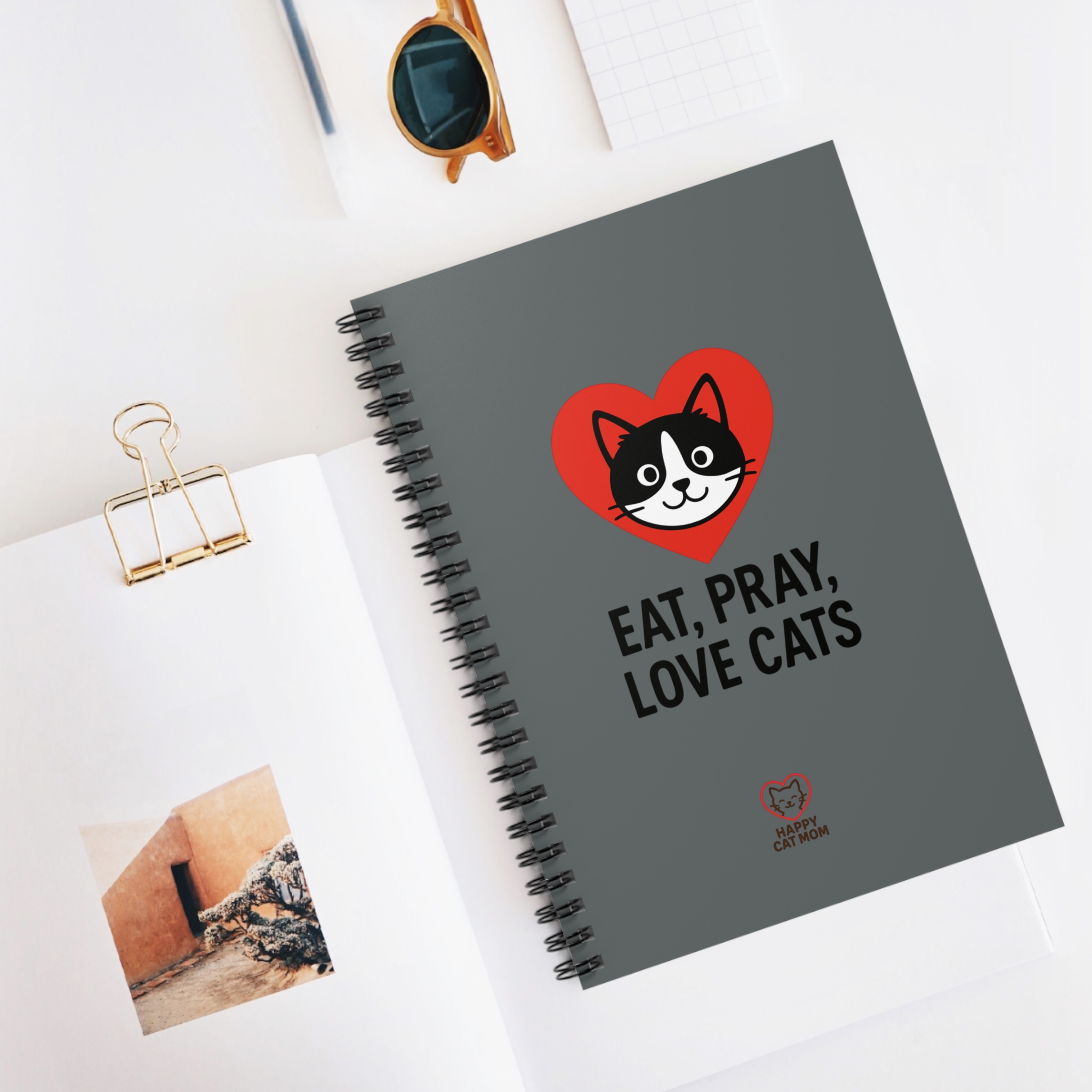 Eat, Pray, Love Cats Spiral Notebook — Cute Cat Heart Ruled Journal