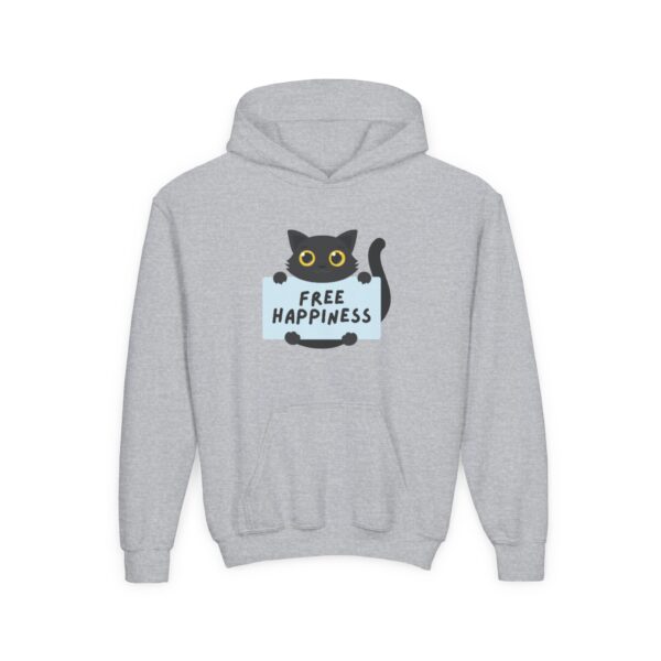 Free Happiness Cat Youth Hoodie | Cute Black Cat Graphic - Image 5
