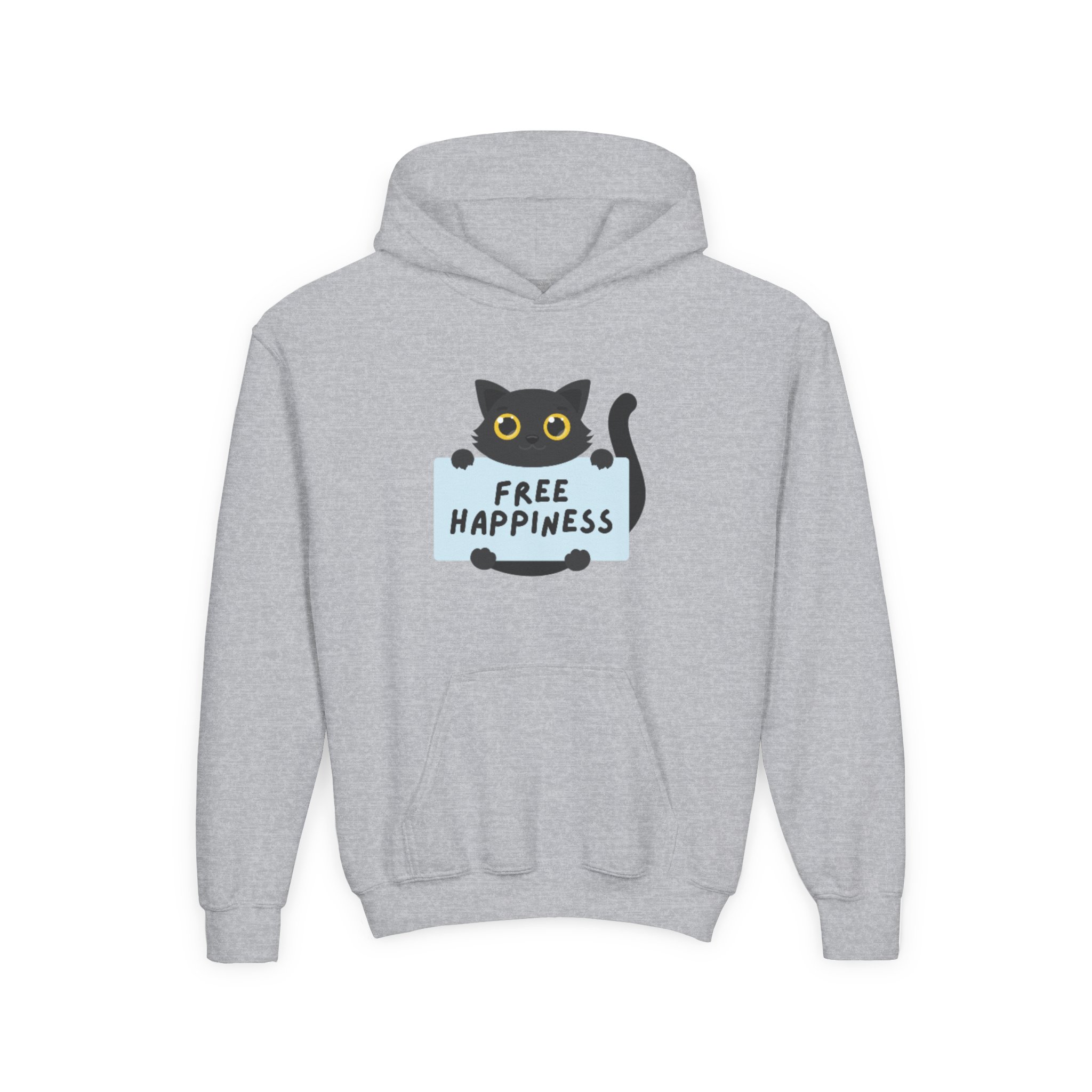 Free Happiness Cat Youth Hoodie | Cute Black Cat Graphic - Image 5