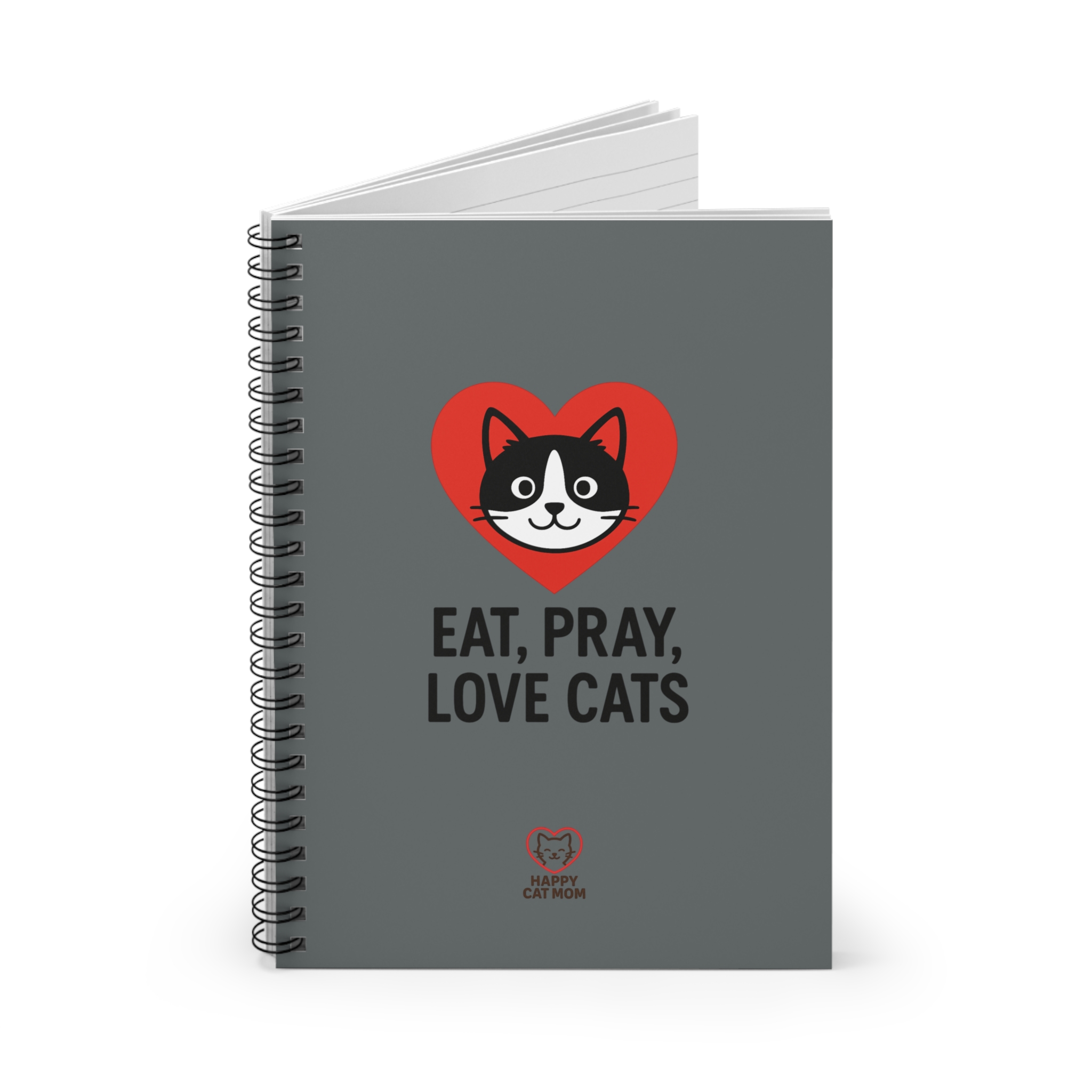 Eat, Pray, Love Cats Spiral Notebook — Cute Cat Heart Ruled Journal - Image 3