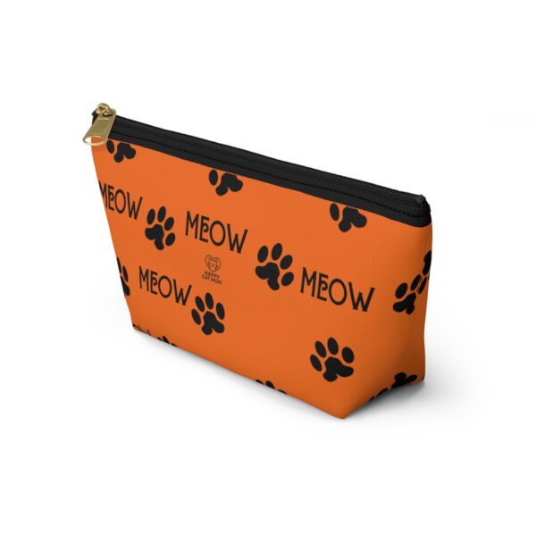Meow Paw Print Pattern Accessory Pouch | Orange Cat Design - Image 3