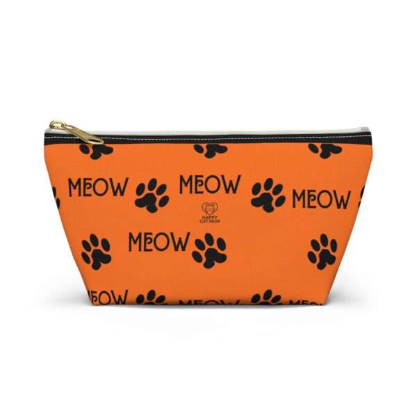 Meow Paw Print Pattern Accessory Pouch | Orange Cat Design - Image 5