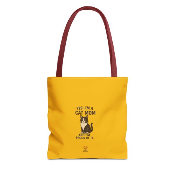 Cat Mom Tote Bag - Proud Cat Owner Gift, Funny Gift for Cat Lovers, Yellow AOP Tote, Everyday Use, Eco-Friendly Shopping Bag - Image 5