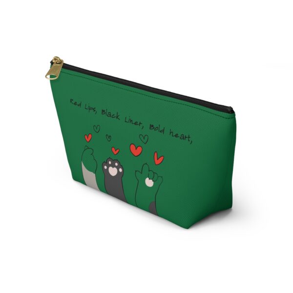 Cat Paw Hearts Accessory Pouch | Green T-Bottom Makeup Bag - Image 7