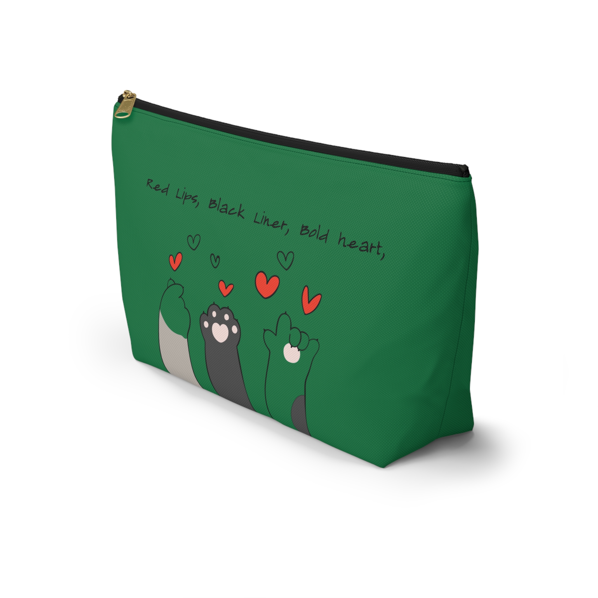 Cat Paw Hearts Accessory Pouch | Green T-Bottom Makeup Bag - Image 3