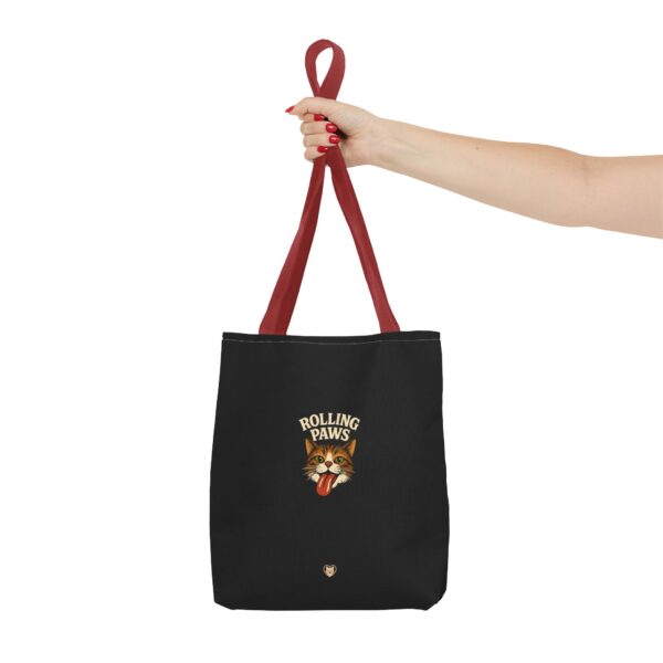 Rolling Paws Tote Bag, Cat Lover Tote, AOP Black Handbag, Funny Pet Accessory, Gift for Cat Mom - Image 16