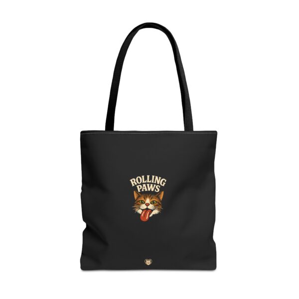 Rolling Paws Tote Bag, Cat Lover Tote, AOP Black Handbag, Funny Pet Accessory, Gift for Cat Mom - Image 9