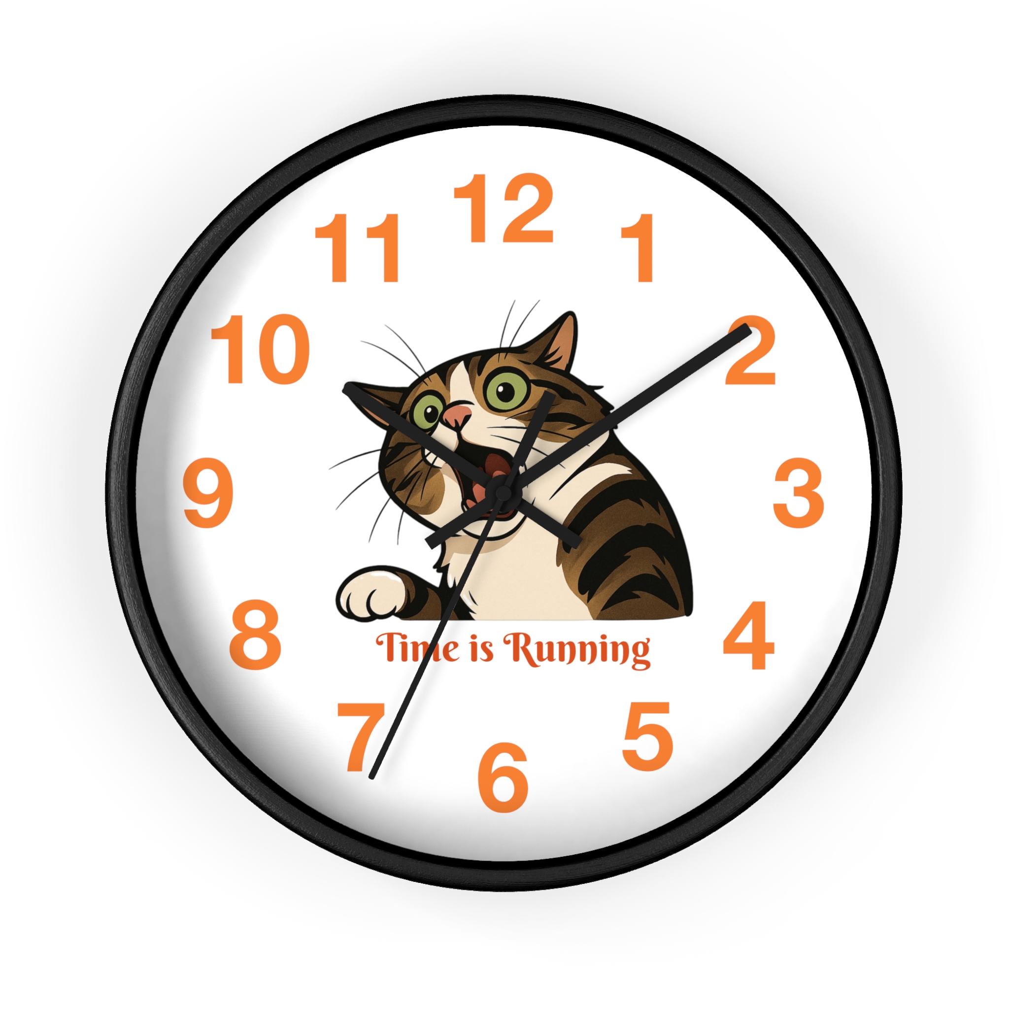 Funny Cat Wall Clock - Time is Running, Cat Decor, Unique Gift for Cat Lovers, Home Office Wall Art, Quirky Kitty Clock