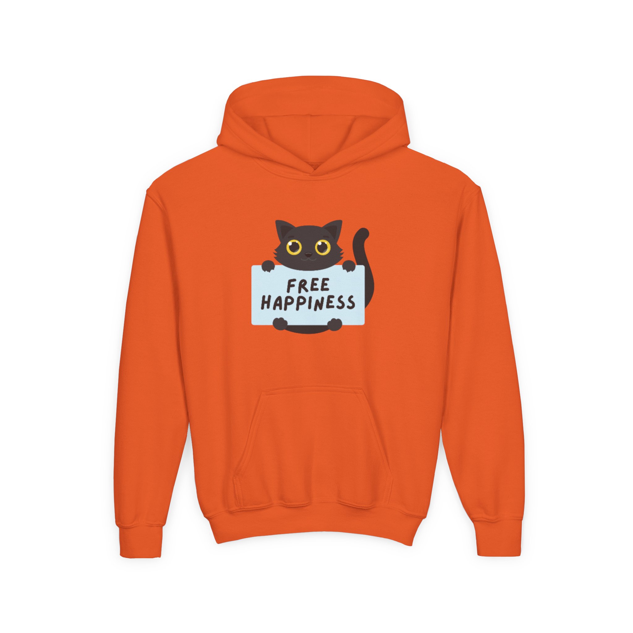 Free Happiness Cat Youth Hoodie | Cute Black Cat Graphic - Image 13