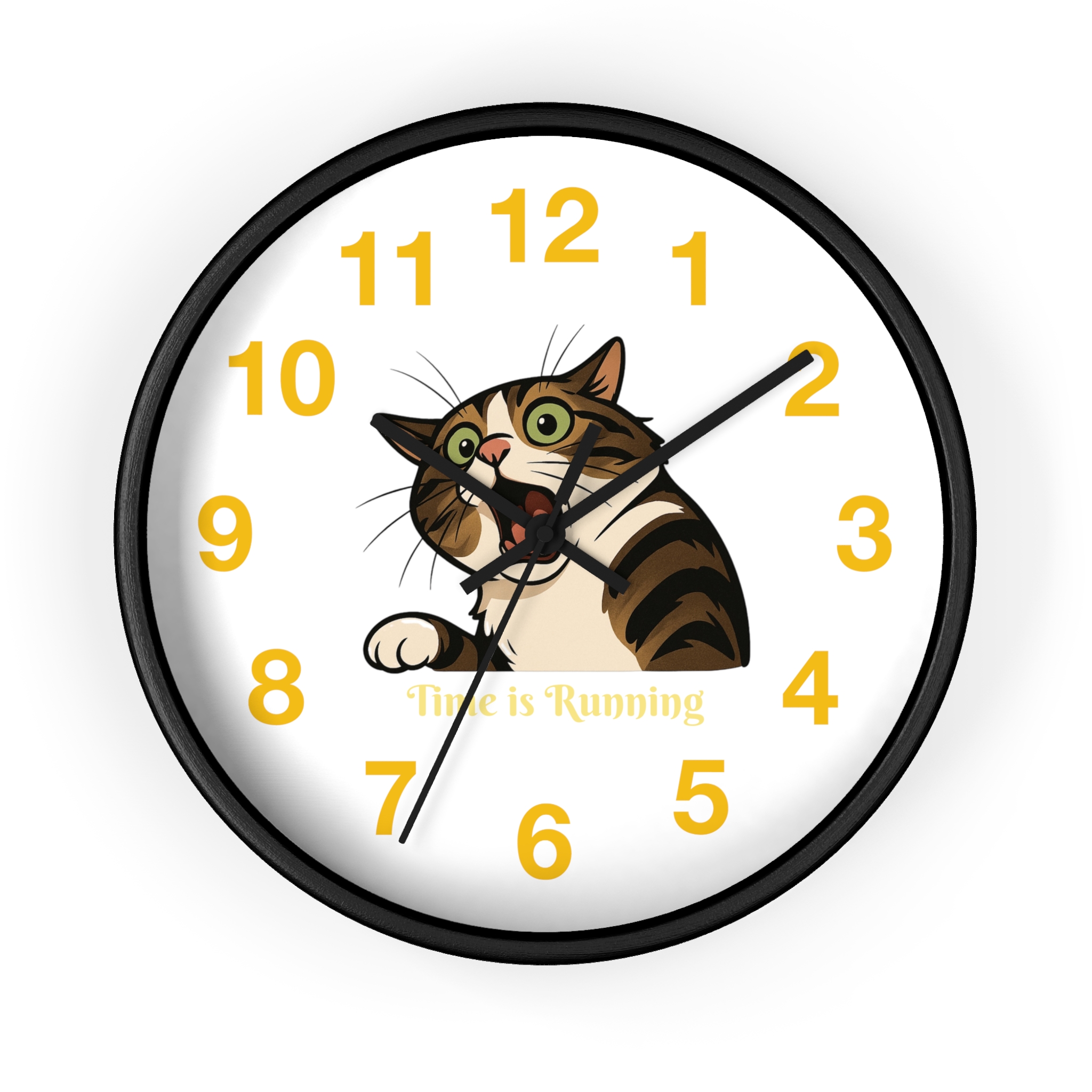 Funny Cat Wall Clock - Time is Running, Cat Decor, Unique Gift for Cat Lovers, Home Office Wall Art, Quirky Kitty Clock