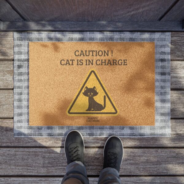 Caution Cat Is In Charge Doormat | Funny Cat Welcome Mat - Image 3