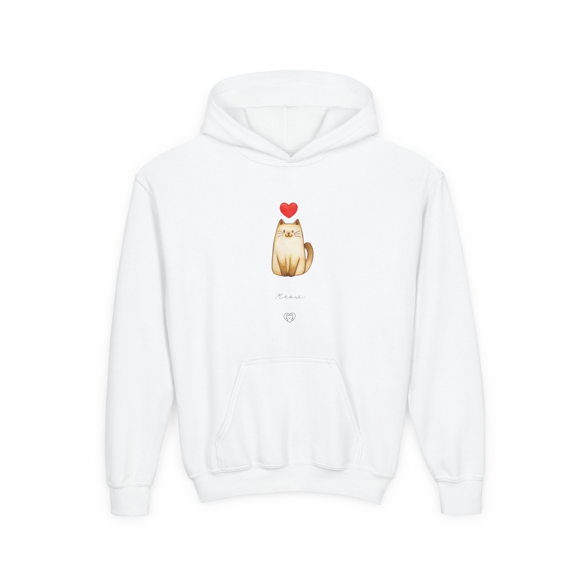 Cute Sitting Cat with Heart Youth Hoodie | Kids Pullover