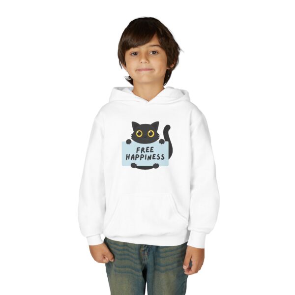 Free Happiness Cat Youth Hoodie | Cute Black Cat Graphic - Image 3