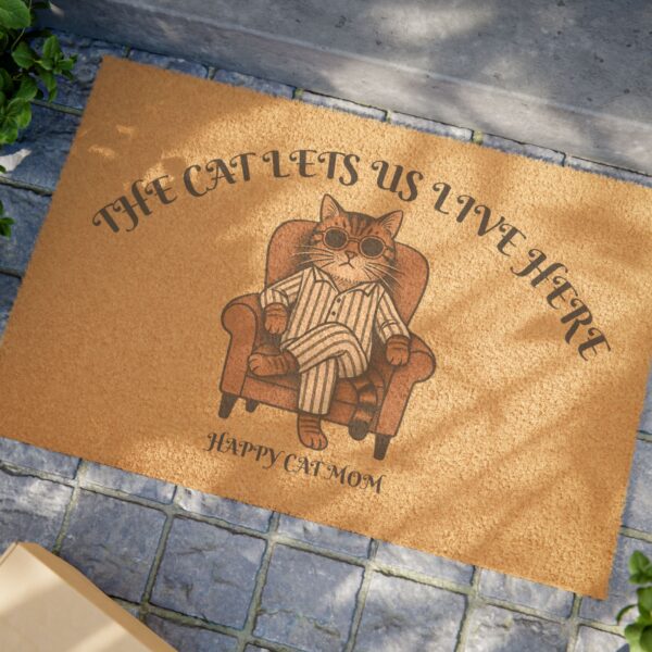 The Cat Lets Us Live Here Doormat | Funny Cat Welcome Mat - Image 4