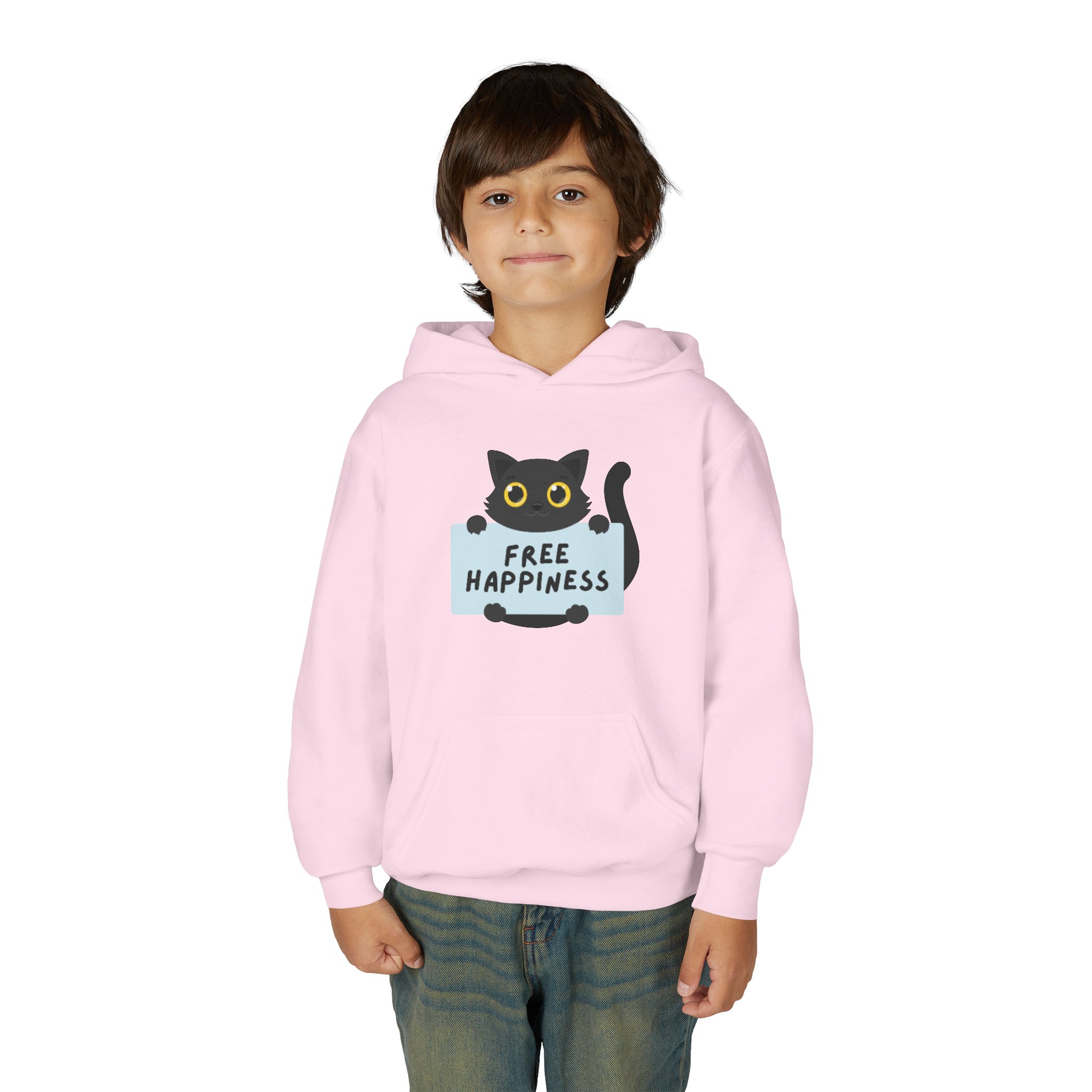 Free Happiness Cat Youth Hoodie | Cute Black Cat Graphic - Image 31