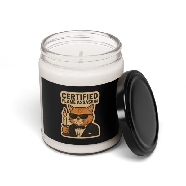 Certified Flame Assassin Soy Candle — 9oz Scented Jar (Novelty Cat Design) - Image 3