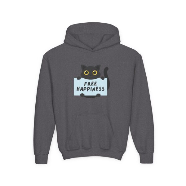 Free Happiness Cat Youth Hoodie | Cute Black Cat Graphic - Image 17