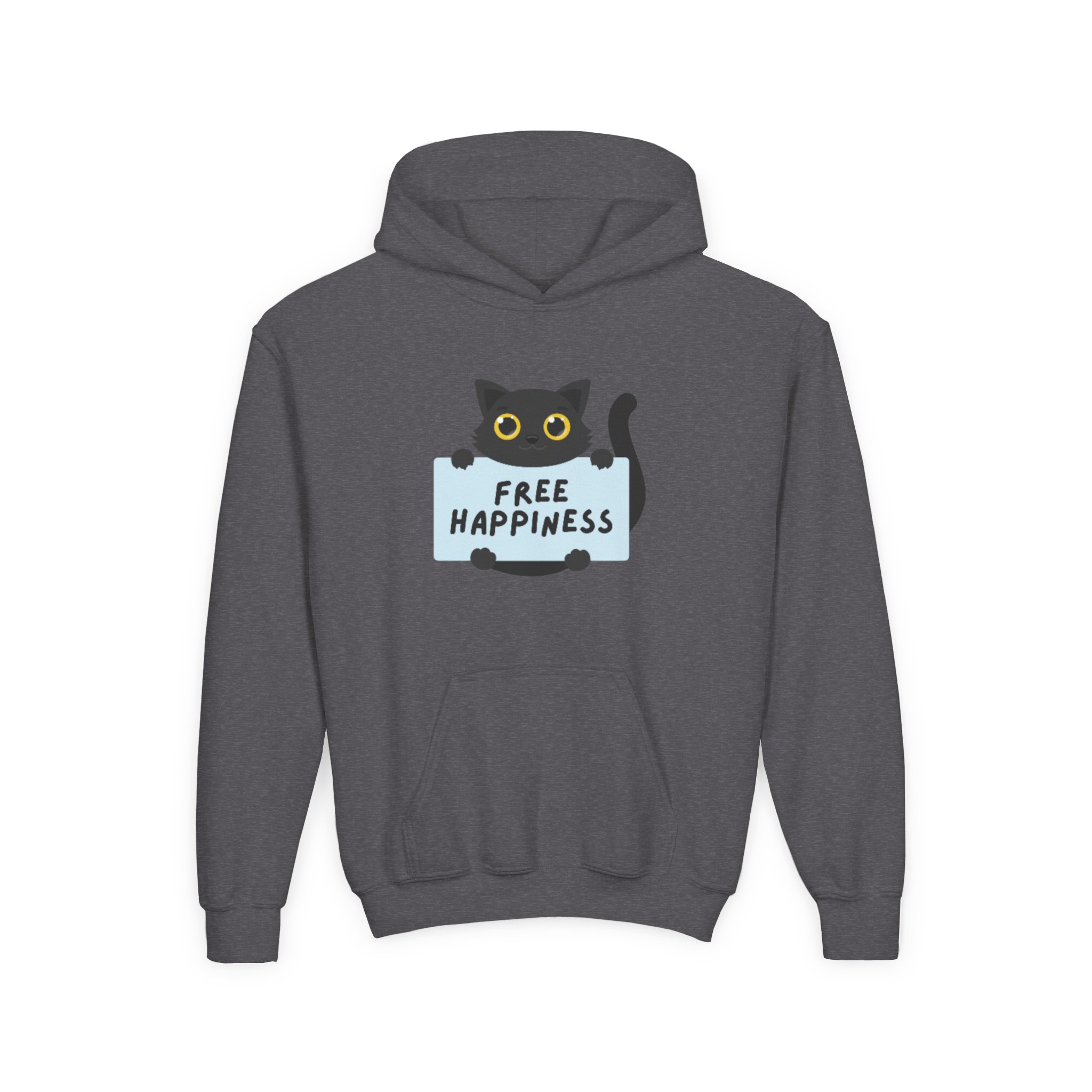 Free Happiness Cat Youth Hoodie | Cute Black Cat Graphic - Image 17