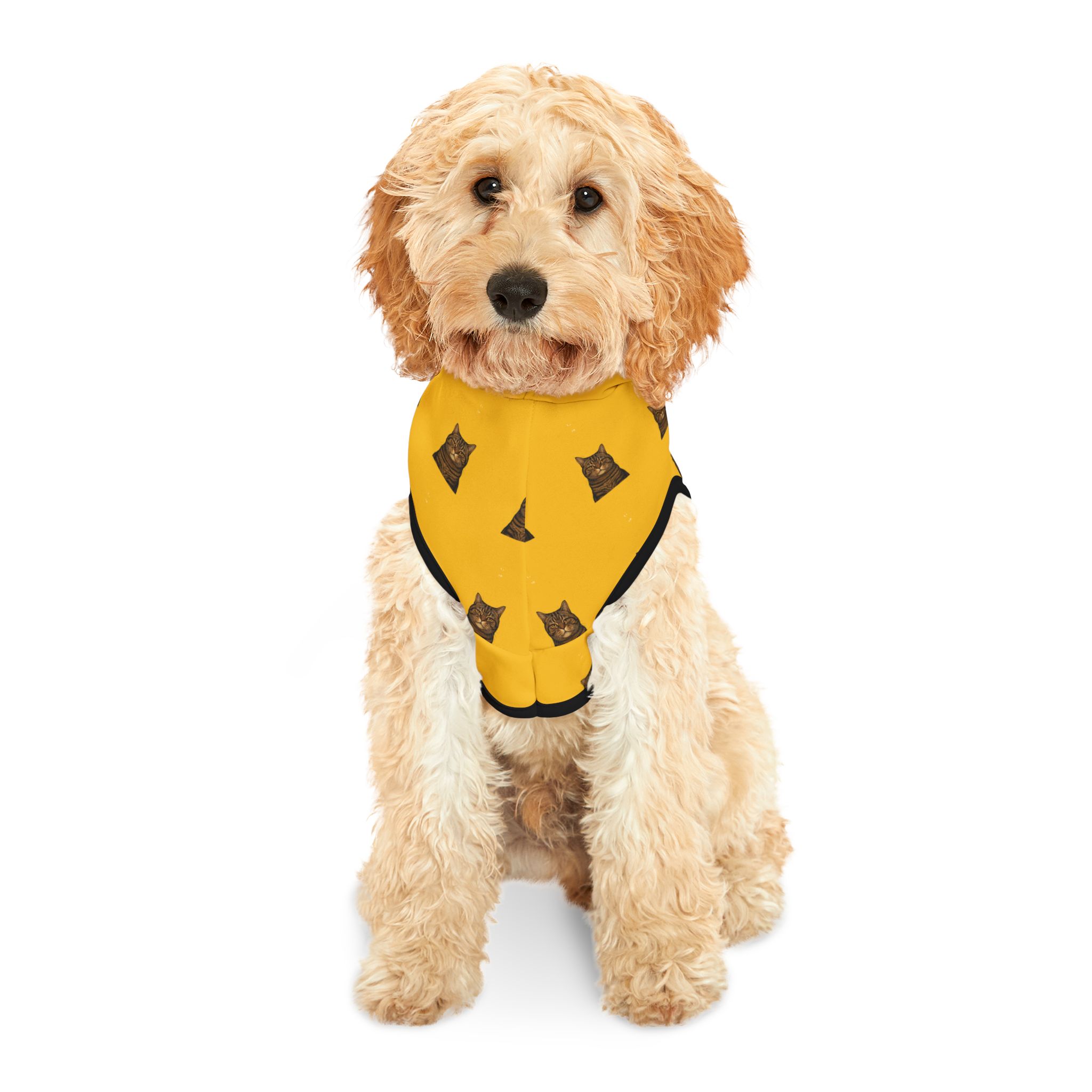 Judging You Silently cat pattern Pet Hoodie | Yellow hooded dog sweater - Image 3