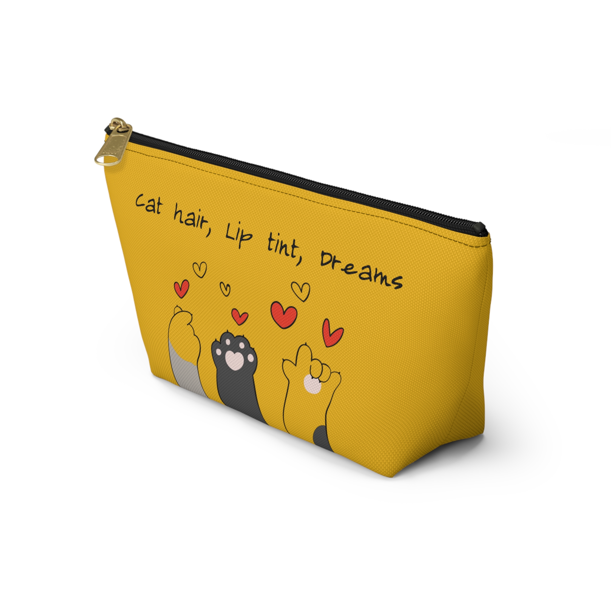 Cat Paw Hearts Accessory Pouch | Green T-Bottom Makeup Bag - Image 7