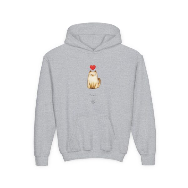 Cute Sitting Cat with Heart Youth Hoodie | Kids Pullover - Image 5