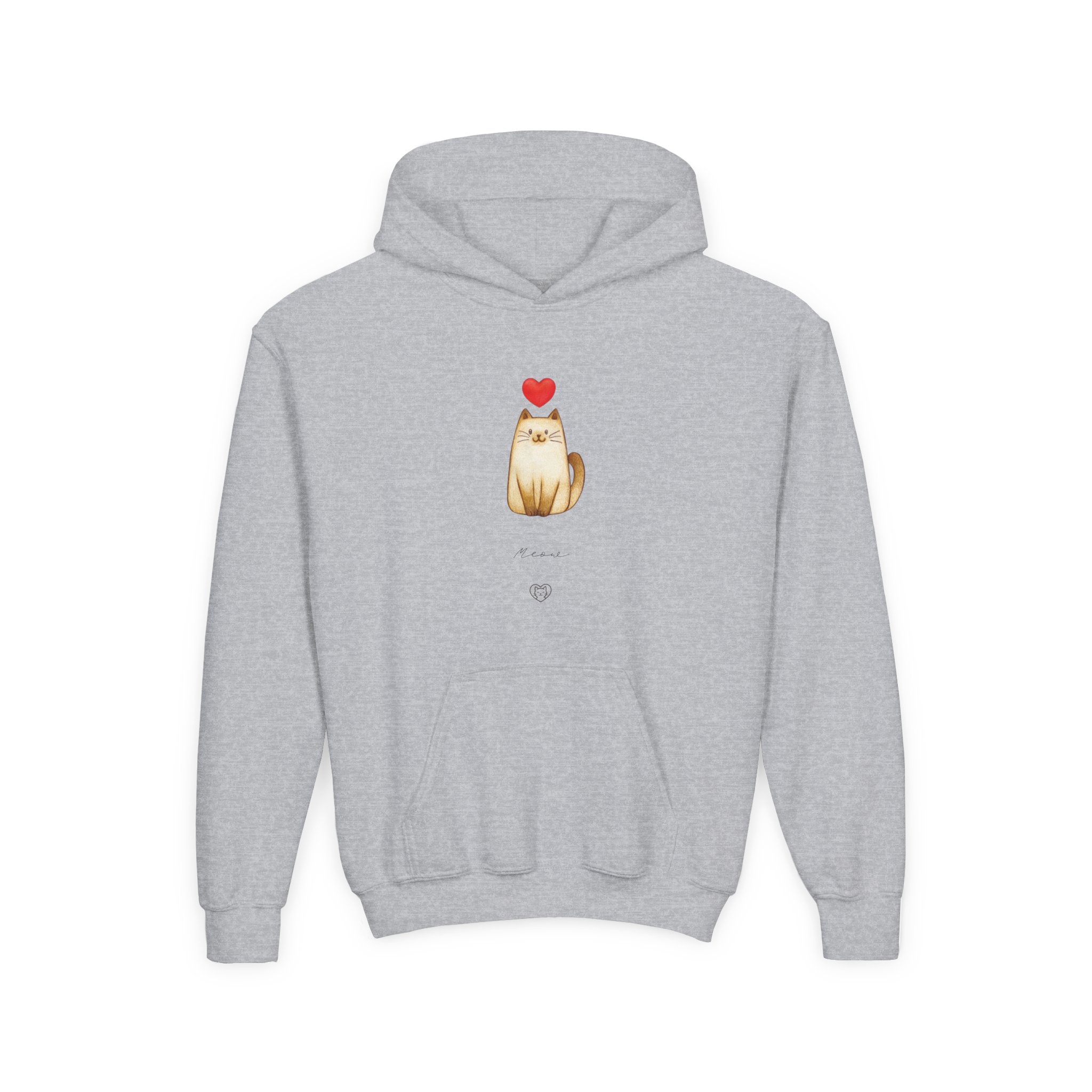 Cute Sitting Cat with Heart Youth Hoodie | Kids Pullover - Image 5