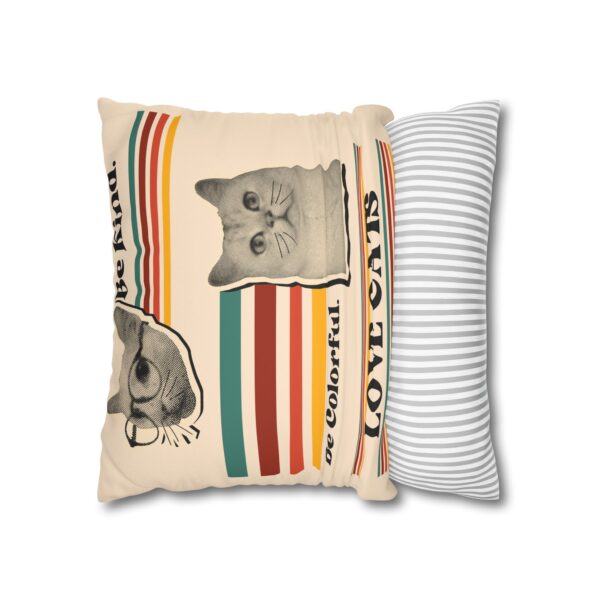 Colorful Cat Faux Suede Pillowcase with Retro Vibe, Cat Lovers Decor, Pet Lover Gift, Home Accent, Cozy Living Room Cushion - Image 2
