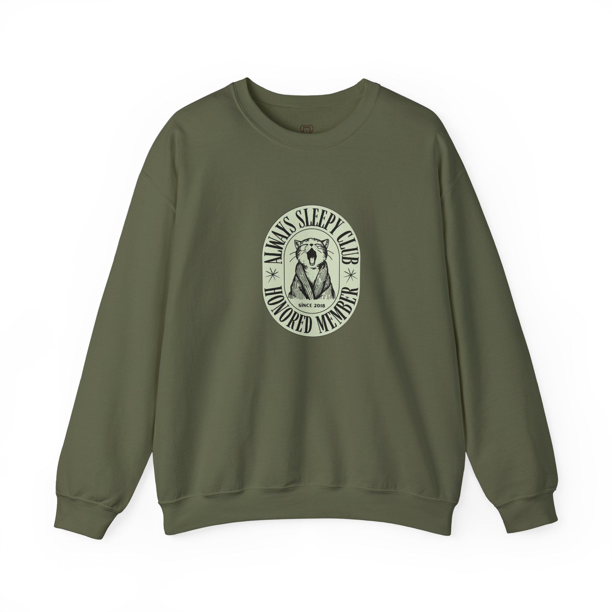 Mama's Sleepy Club raccoon crest Sweatshirt | vintage badge design