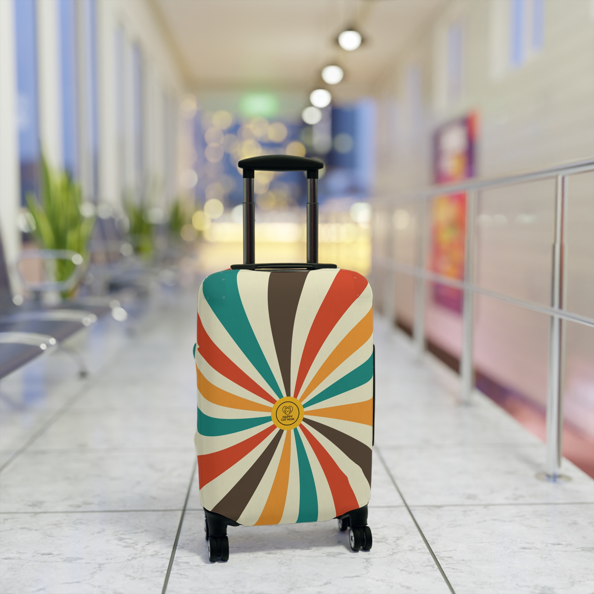 Retro Rainbow Swirl Luggage Cover | Spiral Pattern Travel Protector - Image 3
