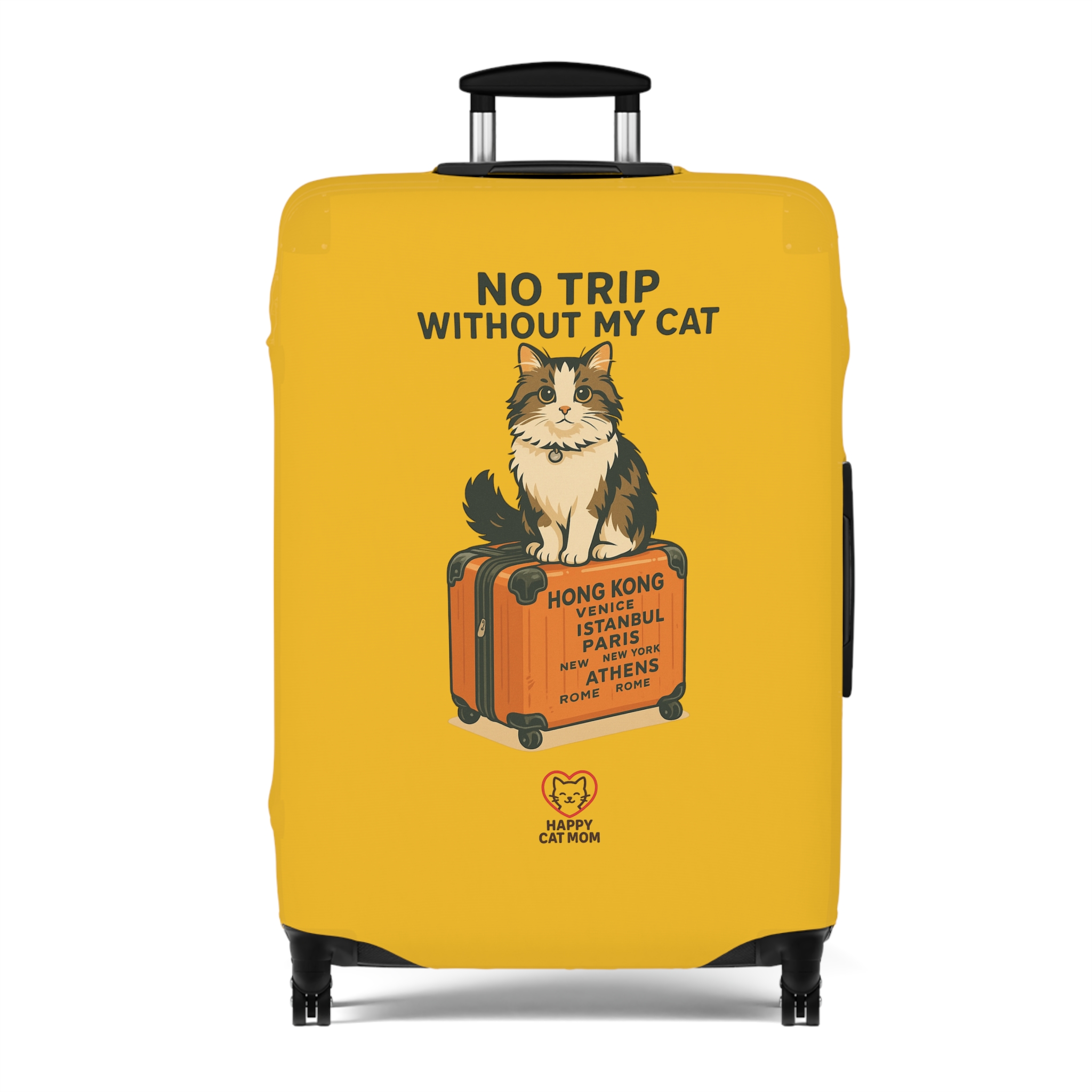 No Trip Without My Cat Luggage Cover | Yellow Cat Suitcase Travel Accessory - Image 9