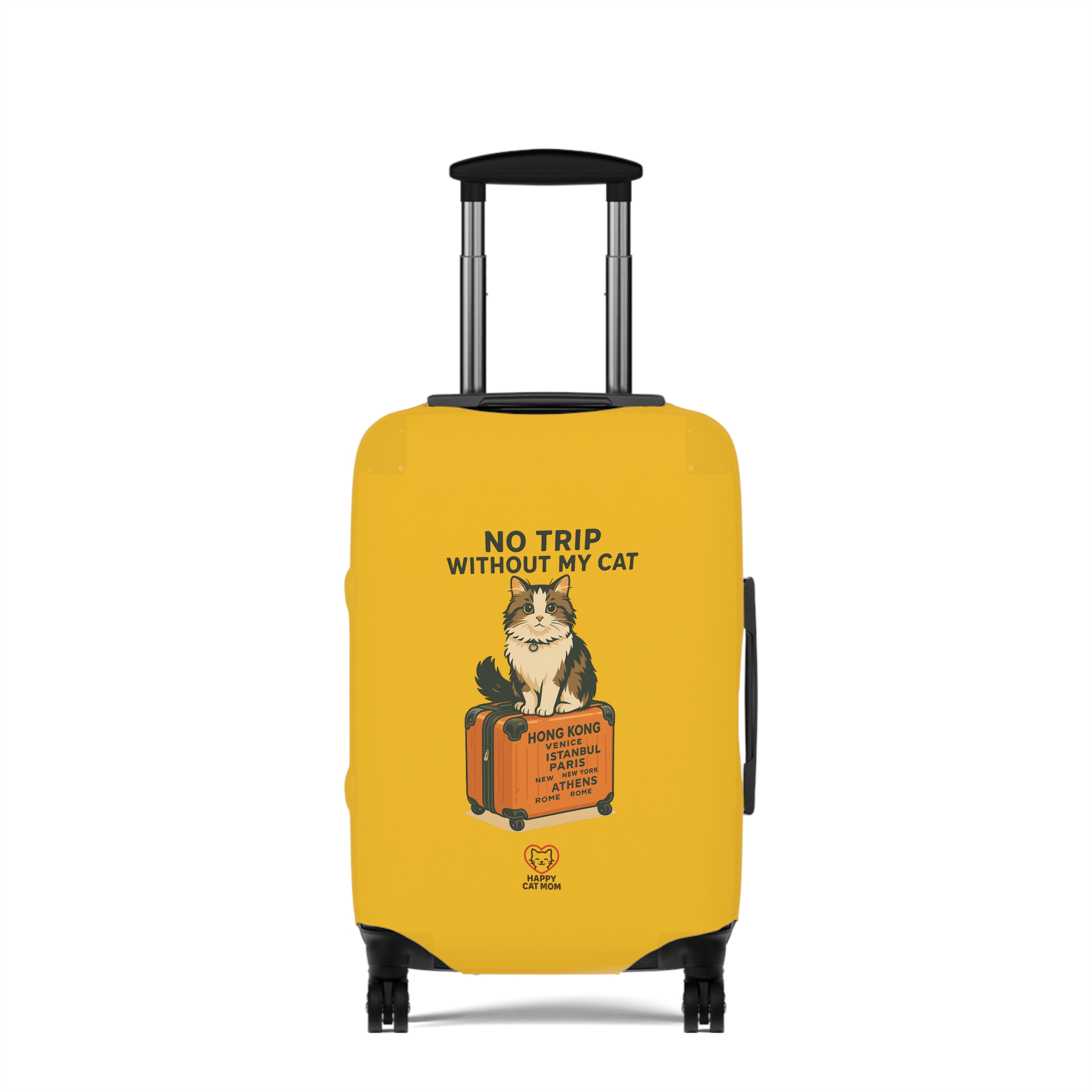 No Trip Without My Cat Luggage Cover | Yellow Cat Suitcase Travel Accessory
